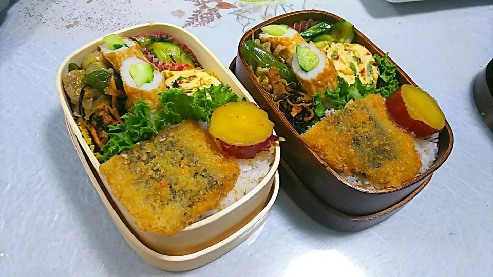 今日のお弁当

薩摩揚のひじき煮
肉入野菜炒め(カレー味)
パプリカ、パルメザンチーズ
マヨネーズ入り卵焼き
いわしのフライ(裏にソース)
胡瓜竹輪
さつまいもの甘煮
胡瓜の浅漬(塩昆布、柚子入り)

#曲げわっぱ弁当
#お弁当記録
#今日のお弁当
#お腹ぺこりん部|ボスママさん