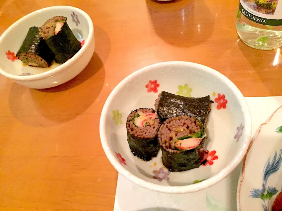 カニカマ天と青じその蕎麦巻き(柚子ソース仕立て)|にゃふてんさん