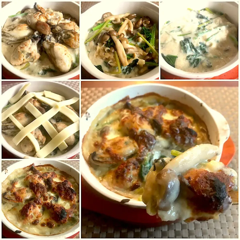 Mushrooms&spinach oyster gratin♨️しめじとほうれん草の豆乳牡蠣ｸﾞﾗﾀﾝ|🌈Ami🍻さん