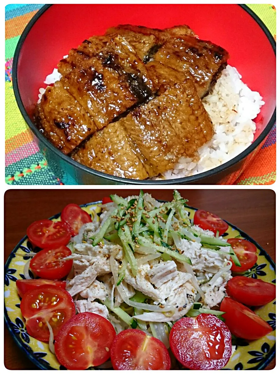 ☆今日の晩ごはん☆  うなぎ丼  棒々鶏風サラダ|hamamaさん