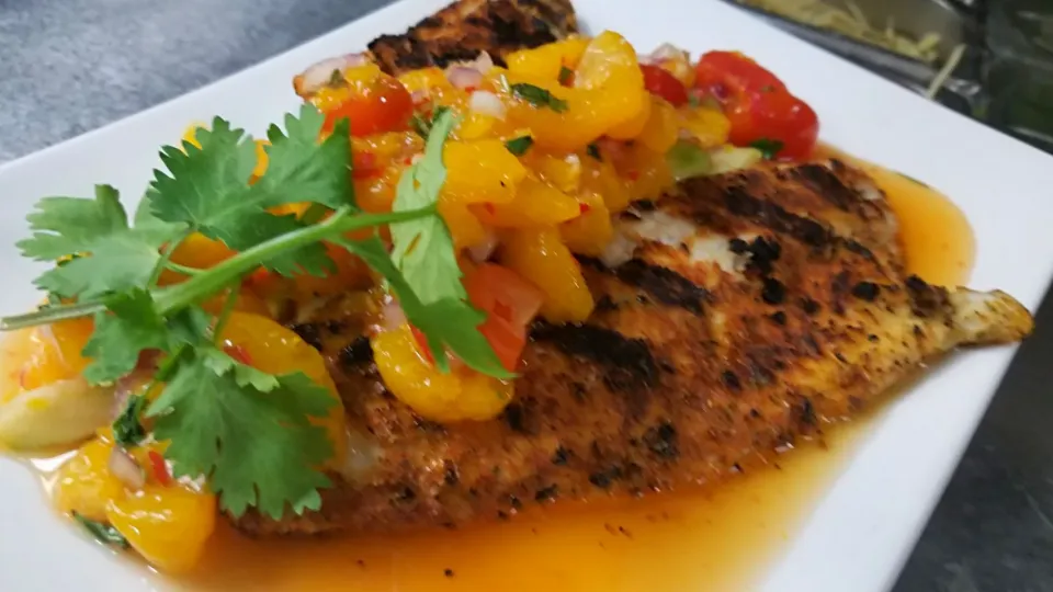 Grill Baramundy Fillet w/Mandarin  Orange Pico De Salsa|SONN'Sさん