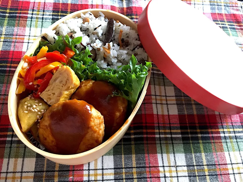 2018.5.16ひじきご飯と豆腐ハンバーグ♩パプリカ炒め♩大学いも弁当|マム🌹Japanese momさん