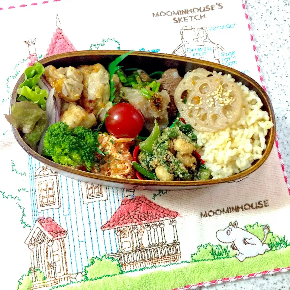 Snapdishの料理写真:今日のお弁当😊 #わっぱ弁当  #地味弁  #夫弁当|naonaomimichanさん