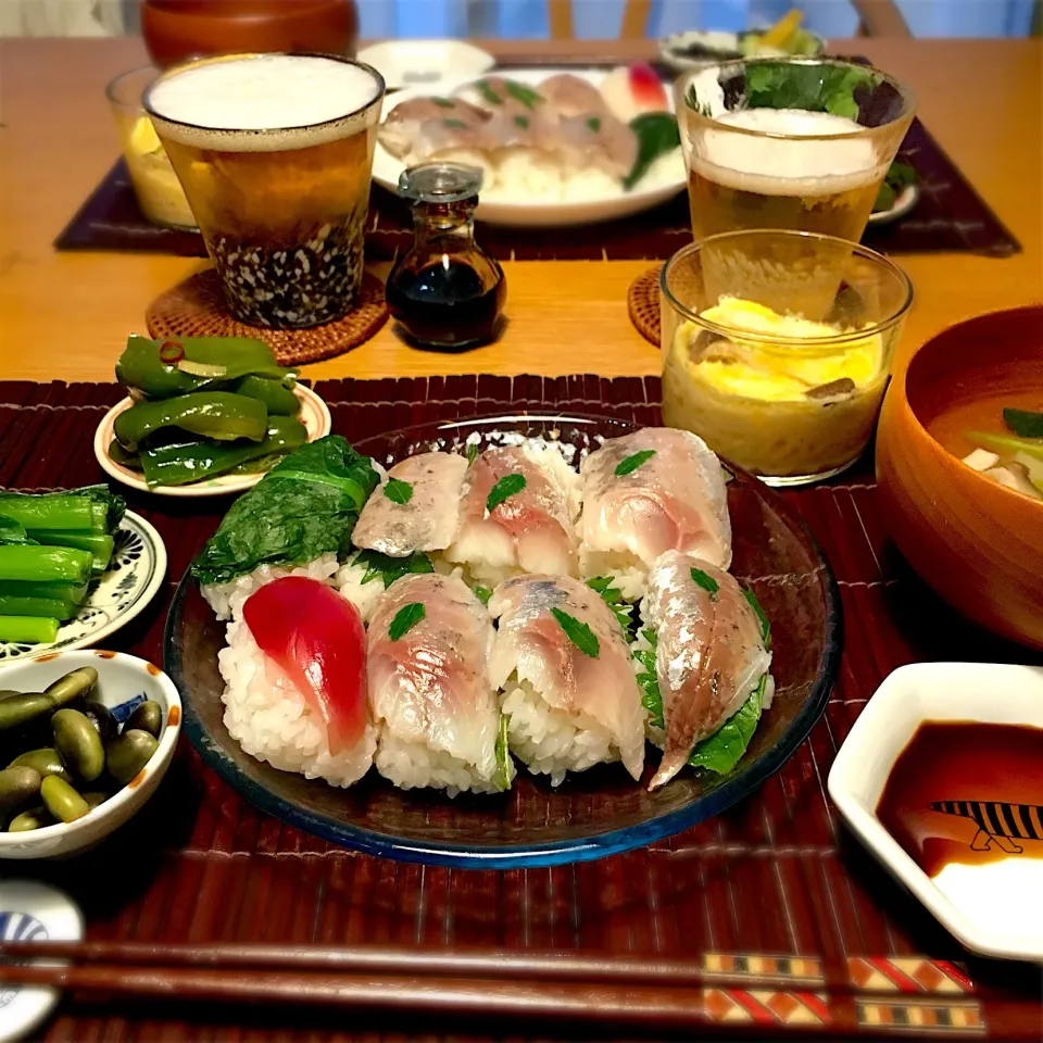 鯵寿司の晩ごはん|むぎこさん