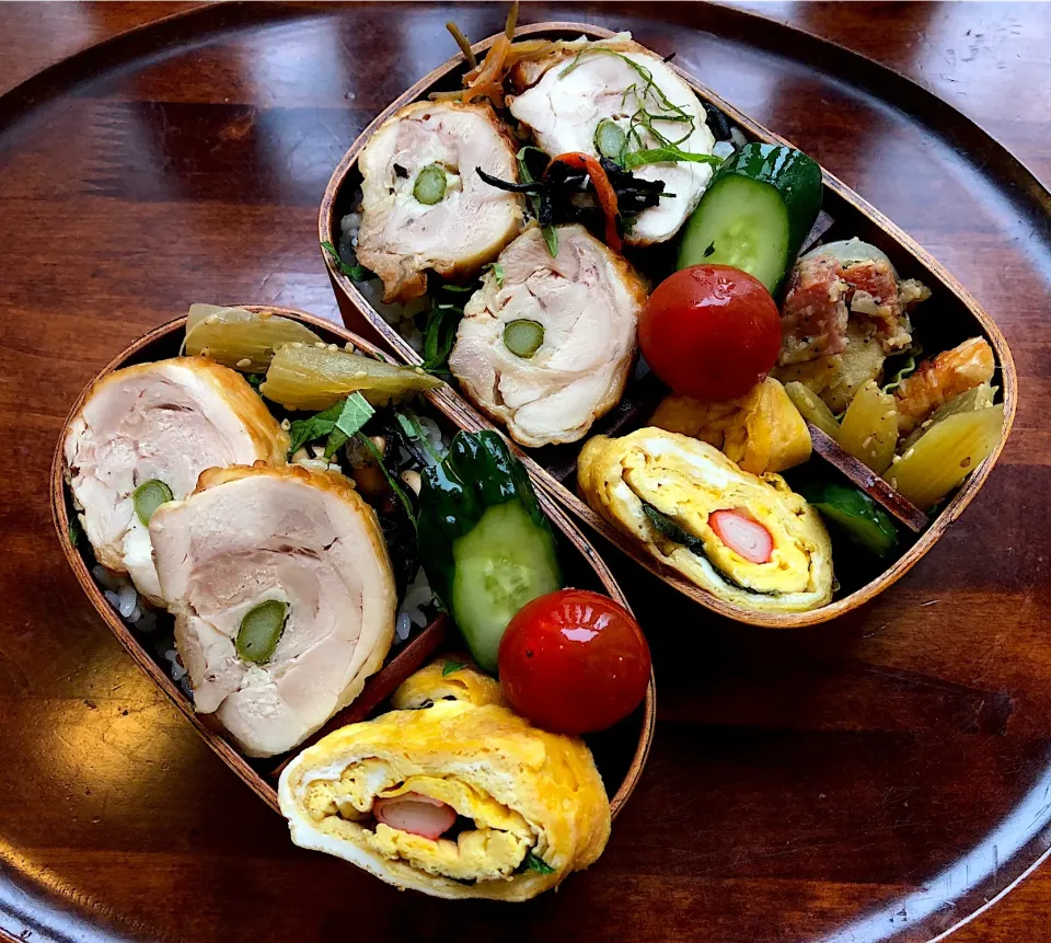 アスパラチキンロール🥗カニカマ卵焼き🍳などのお弁当|Yukie  Toriseさん