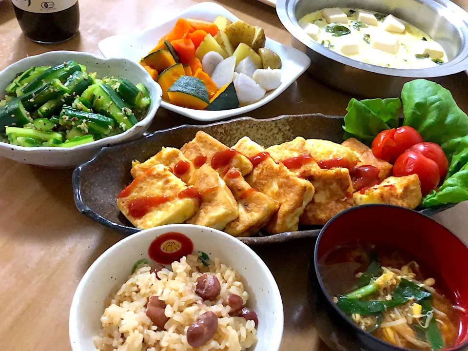 醤油おこわ、豆腐のマヨネーズピカタ、やみつき胡瓜|横井朱里さん