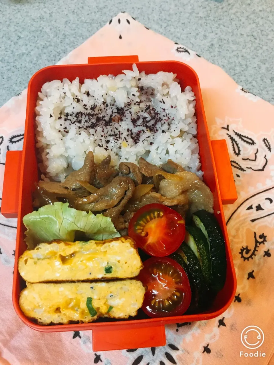 ♫5/21今日のお弁当♫〜焼肉、しらすとネギ入りだし巻き卵、焼きズッキーニチーズ乗せ、プチトマト〜|Satokoさん