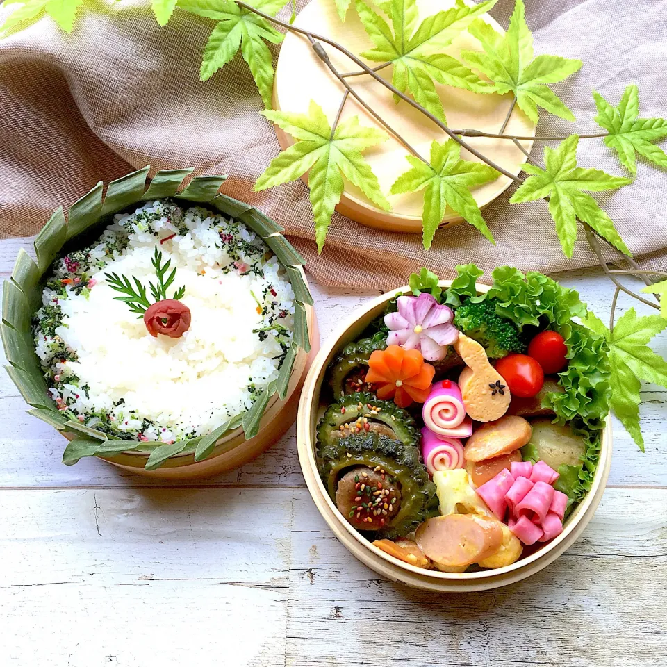 Snapdishの料理写真:ゴーヤの肉詰めのお弁当|yukino_72さん