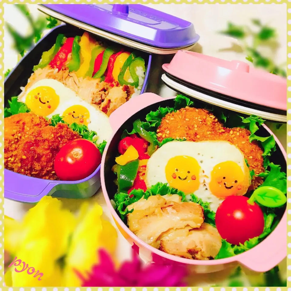 Snapdishの料理写真:パパちゃんと娘ちゃんのお弁当(o^^o)

 #お弁当  #娘弁当  #旦那弁当  
 #デコ弁  #キャラ弁|ぴょんちゃんさん