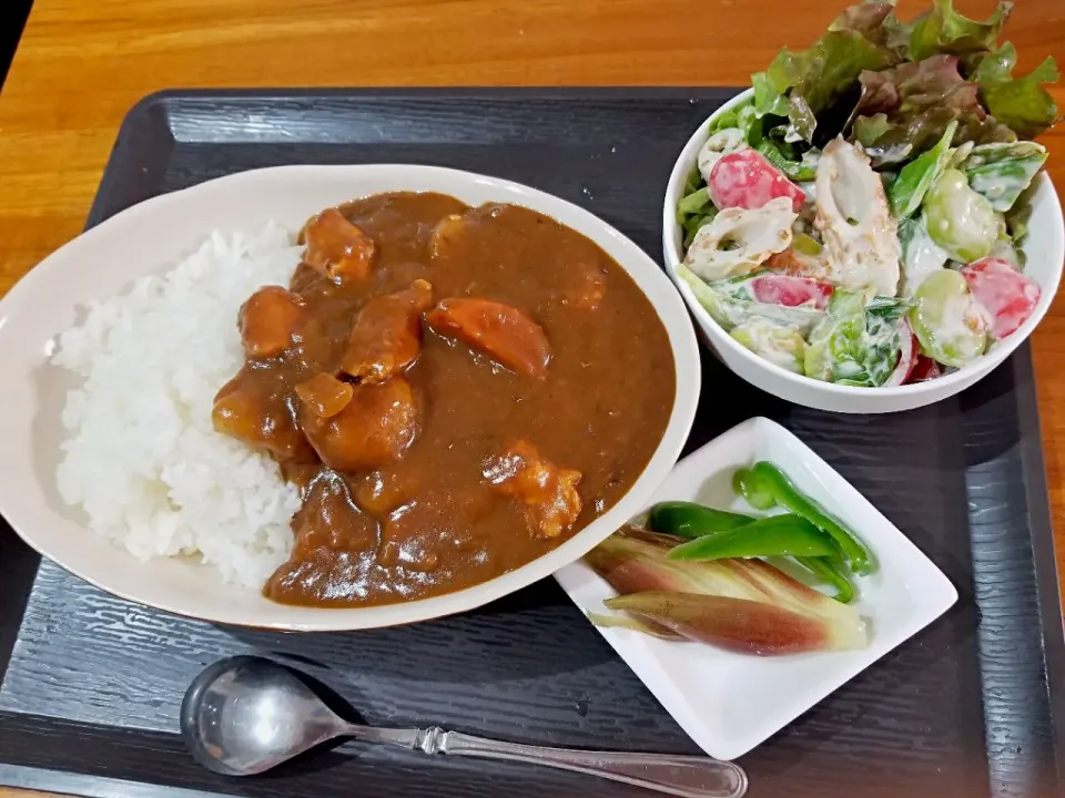 ・じっくり煮込んで一晩寝かせたスパシーカレー
・空豆とちくわとトマトのわさびマヨサラダ
・ミョウガとピーマンのピクルス|あぁちゃんさん