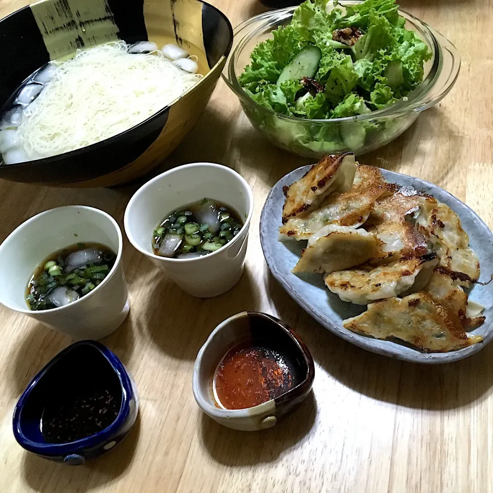 昨日の晩ゴハン(σ'ω')σネ☆

素麺
自家製ニラ餃子🥟
鯖缶サラダ🥗|さくたえさん