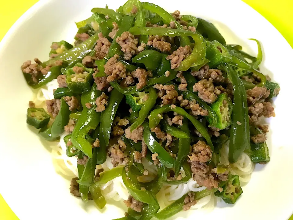 ピーマンとオクラのまぜ素麺|ゆきさん