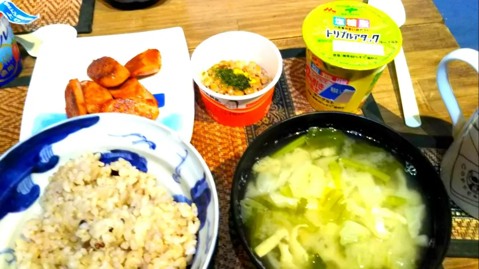 ギョニソ＆納豆＆キャベツの味噌汁|まぐろさん