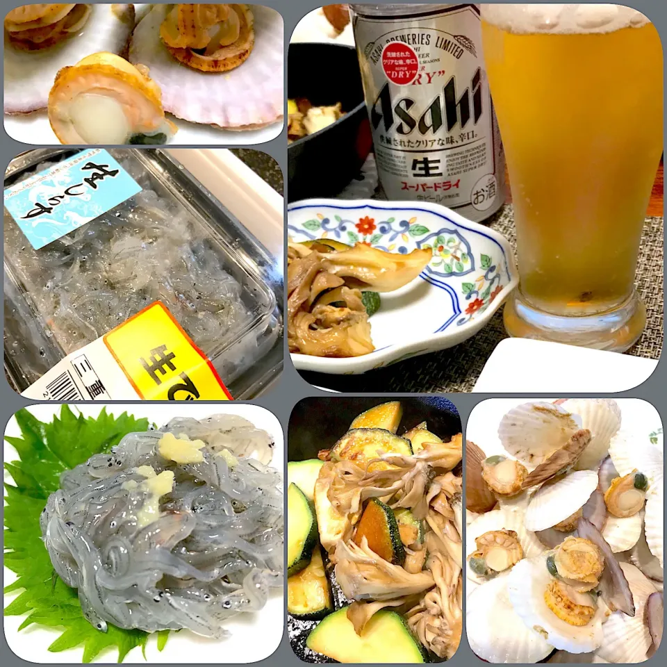 Snapdishの料理写真:生しらすとホタテ稚貝でおうち飲み|シュトママさん