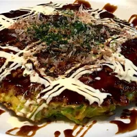 Snapdishの料理写真:ミックスお好み焼
#中にも豚ロース
#イカ  #小エビ
#イカ入り天かす