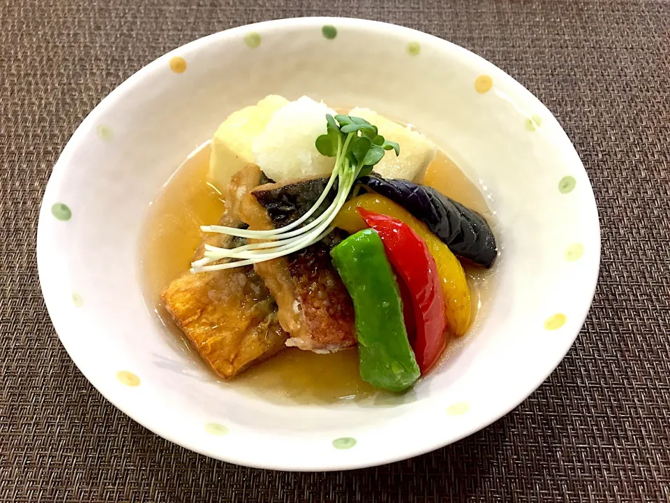 さばと豆腐と夏野菜の揚げ出し|ごまたまごさん