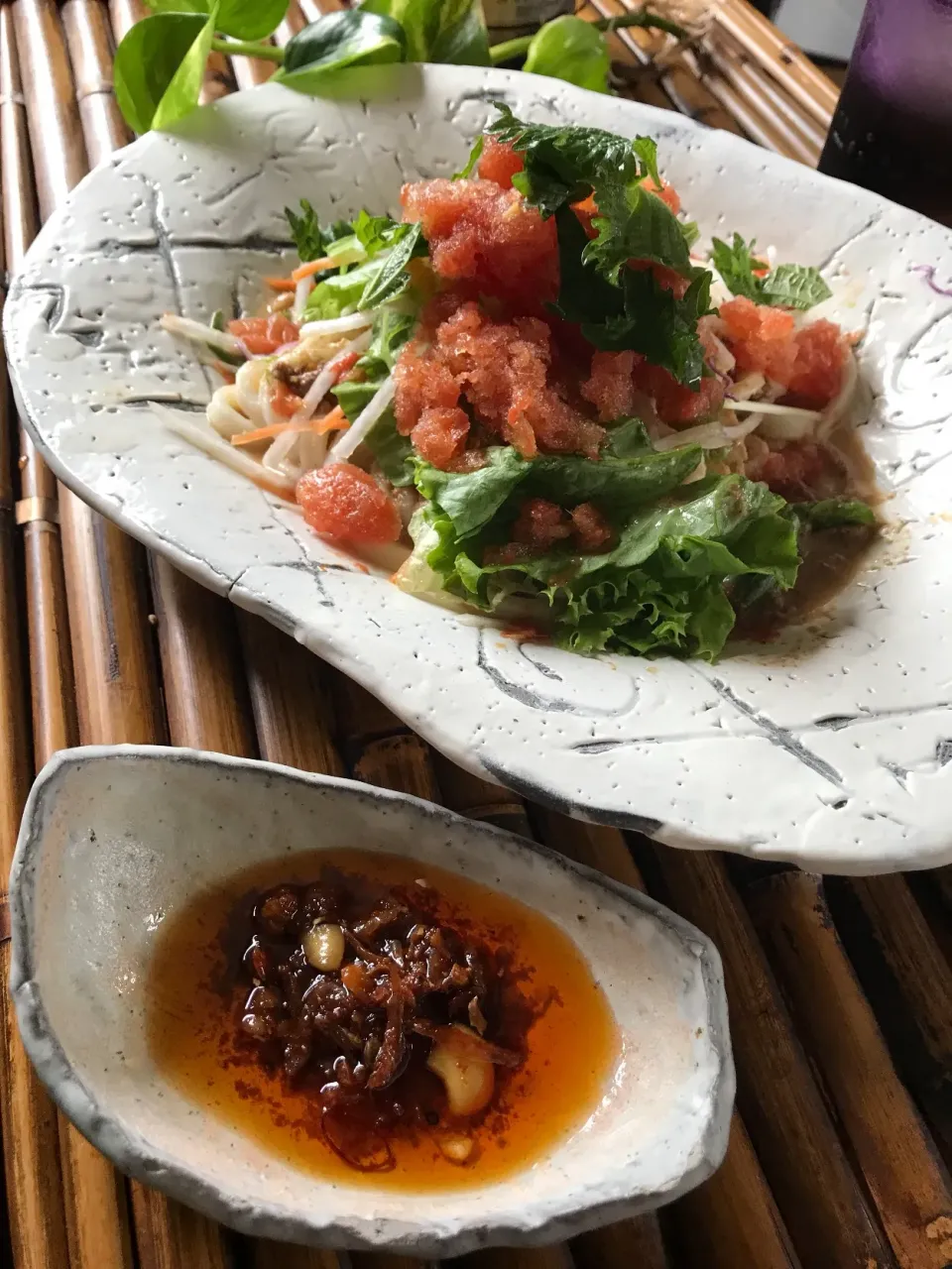 gingerトマト🍅ソルベ 坦々冷え冷えうどん🍺生姜ナッツラー油で🤗|麦チョコさん