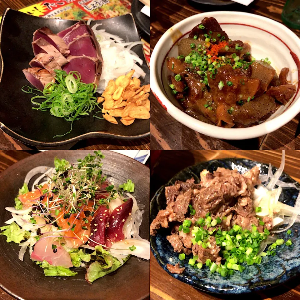 カツオ叩き、海鮮サラダ🥗
土手煮、牛すじぽん酢|るみおんさん