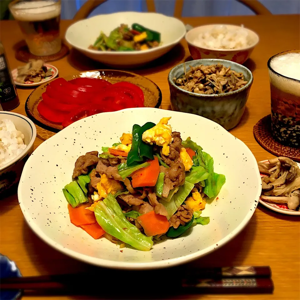 卵入り回鍋肉の晩ごはん|むぎこさん