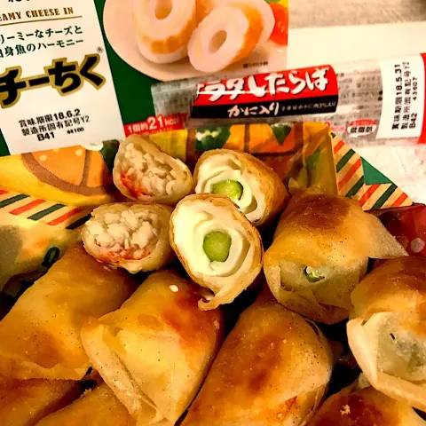 「チーちく」を使ってみたSnapdishの料理・レシピ写真:チーチク、サラダしたらばで春巻き💕