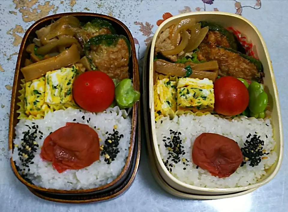 今日のお弁当

ピーマンの肉詰
しなちくの甘辛炒め(ラー油豆板醤入り)
豚こま、椎茸、玉葱のしょうが焼きタレ炒め
韮入り卵焼き、そら豆
塩🍅

#曲げわっぱ弁当
#今日のお弁当
#お弁当記録
#スタッフ弁当|ボスママさん