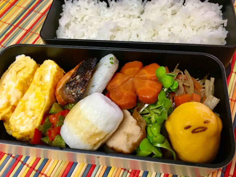 🍱今日の旦那さん弁当🍱
 #紀文  #魚河がし揚げ  #紀文食品  #ヤマサ味なめらか絹醤油  #しそ入り厚焼き笹かま‬  #紀文キャンペーン  #紀文のサラダしたらば|akiyo22さん