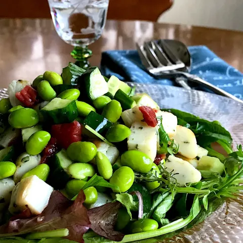 「笹かま」を使ってみたSnapdishの料理・レシピ写真:梅しそ味のチョップドサラダ🥗  しそ入り笹かまぼこを使って