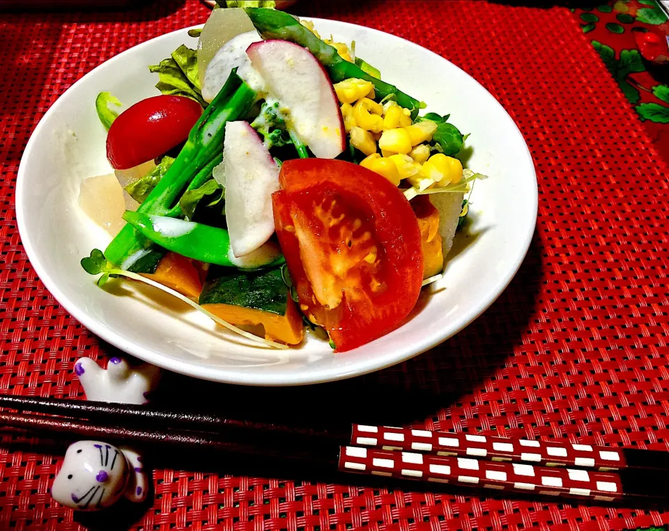 Snapdishの料理写真:緑黄色野菜のサラダが🥗主食です|keikoさん