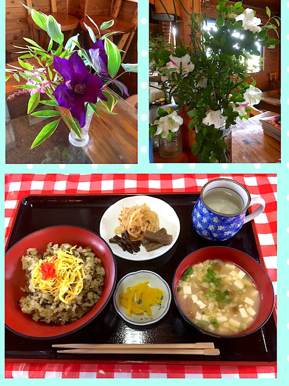 本日の賄い（5/28  高菜めしハーフ&なめこのお味噌汁と煮物❤️）|かぴかぴさん