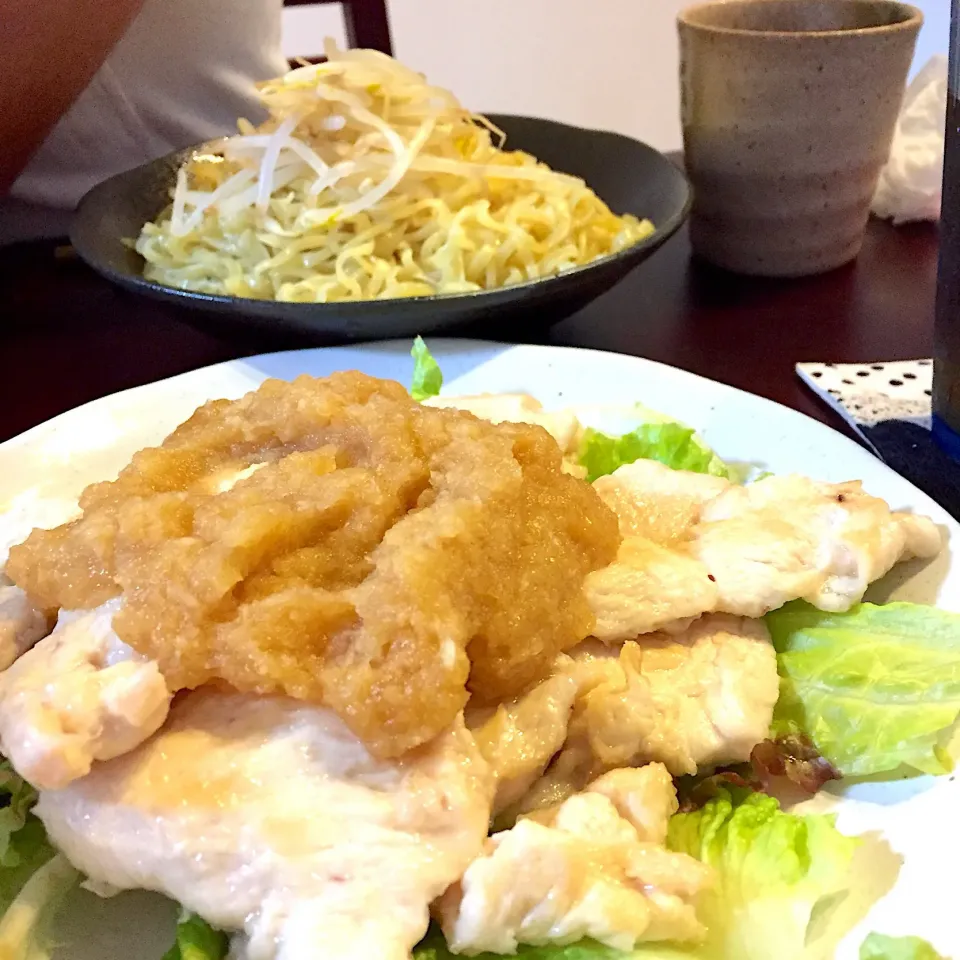 鶏むね肉のみぞれソースとざるラーメン|みゆきさん