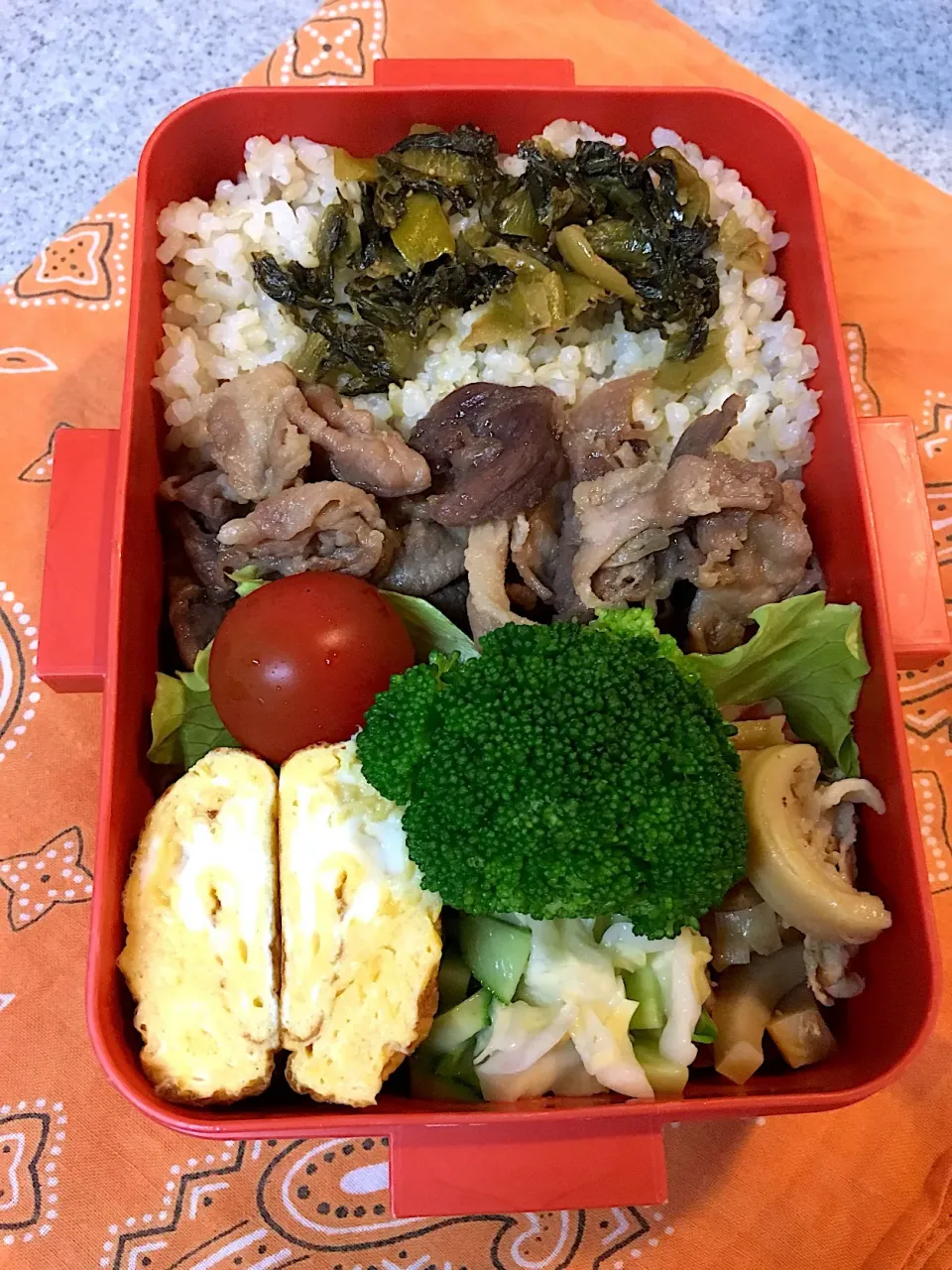 Snapdishの料理写真:♫5/31今日のお弁当♫〜豚肉甘辛煮、だし巻き卵、たけのこ炒め、きゅうりとキャベツのコールスローサラダ、ブロッコリー、プチトマト〜|Satokoさん