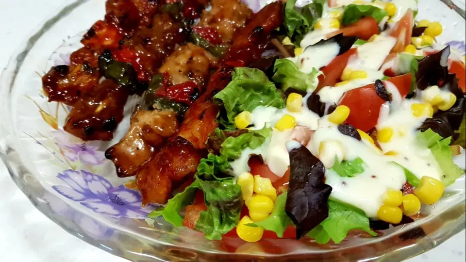 chicken yakitori and salad|steven z.y.さん