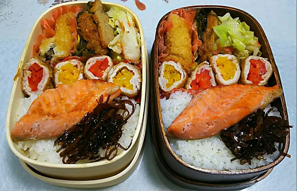 Snapdishの料理写真:今日のお弁当

パプリカの肉巻き
切り昆布と薩摩揚げの甘辛煮
キャベツのナムル(干しエビ白ゴマ入り)
いわしのフライ
塩鮭焼き
生姜こんぶ

#曲げわっぱ弁当
#今日のお弁当
#お弁当記録
#スタッフ弁当|ボスママさん