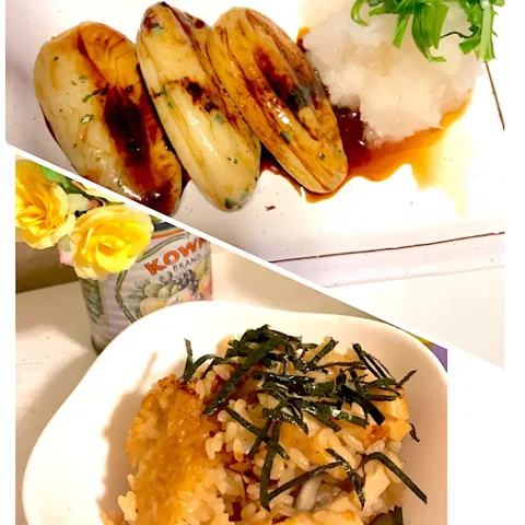 「笹かま」を使ってみたSnapdishの料理・レシピ写真:笹かまで…ちゃーさんの料理 きのこ🍄と🐷バラの炊き込み🍚 と、しそ入り笹かまで簡単おつまみ