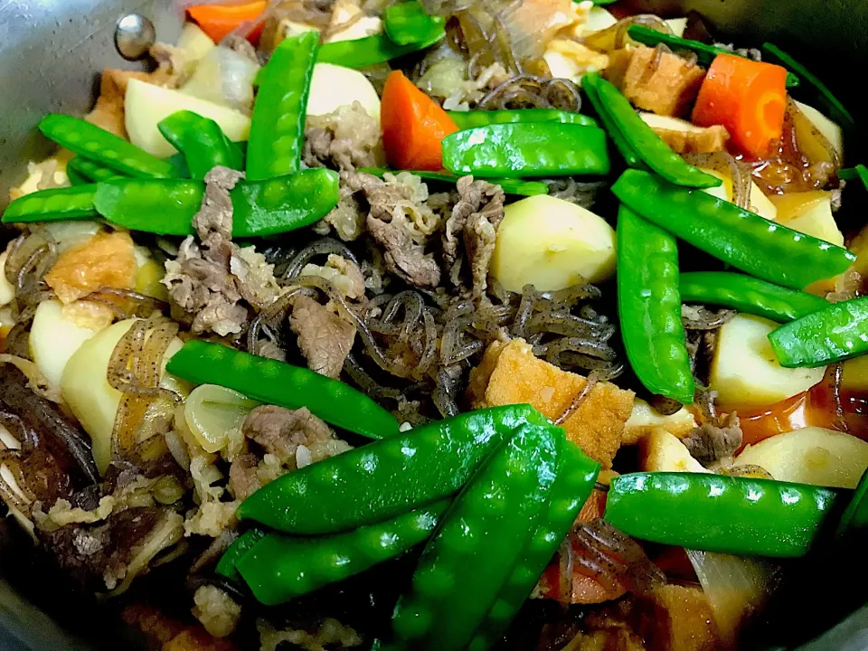 肉じゃが 🍲🥢🐮子どもが  #beef 大好き😘#beef  #potato #carrot  #onion  #greenbeans  #sake  #sugar  #soysauce #dashi|Food Gardenさん