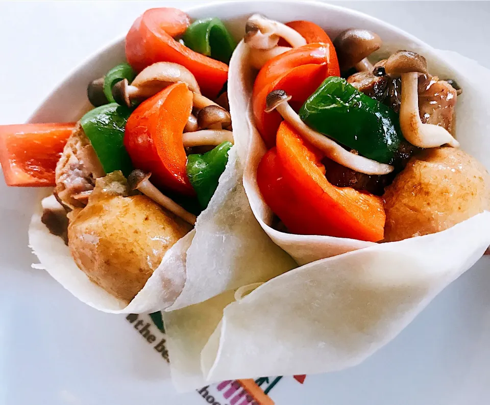 トルティーヤ🍗ピーマンしめじ🍄|みうのすけさん