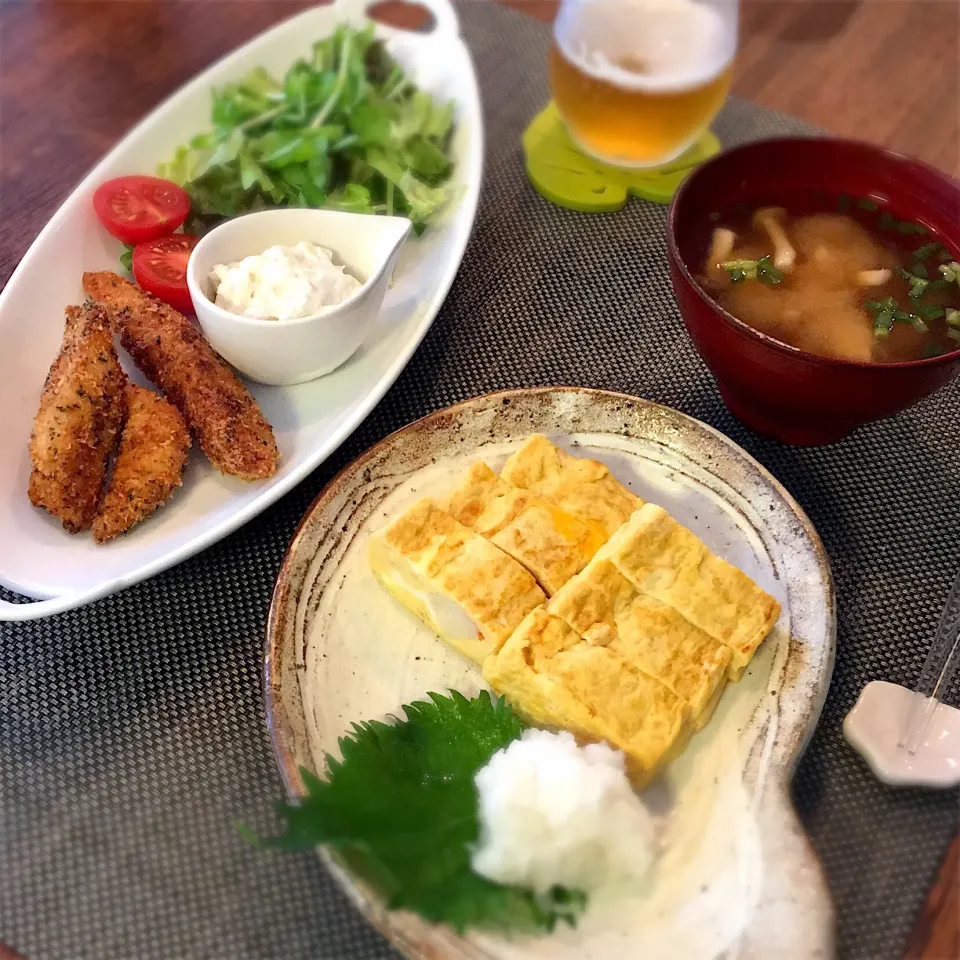 Snapdishの料理写真:鶏ささみフライ
サラダしたらば入りだし巻き卵
味噌汁 #水切りヨーグルト  #玉ねぎヨーグルト|𓇼 Ⓢ Ⓗ Ⓘ Ⓝ Ⓞ Ⓑ Ⓤ 𓇼さん