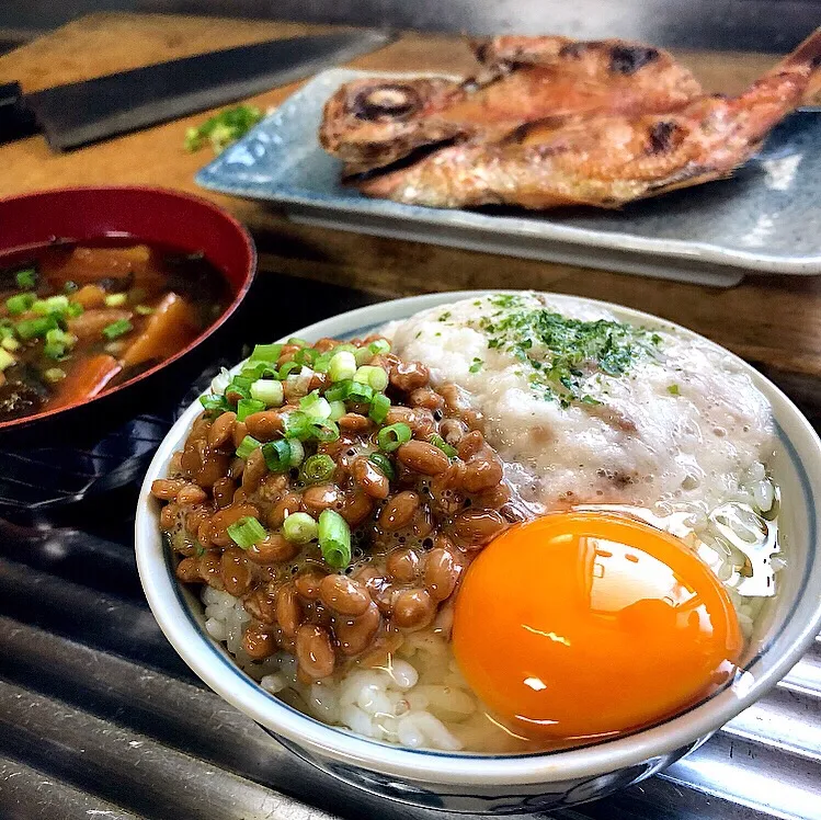 とろろ納豆TKG金目鯛定食|ガク魁‼︎男飯さん