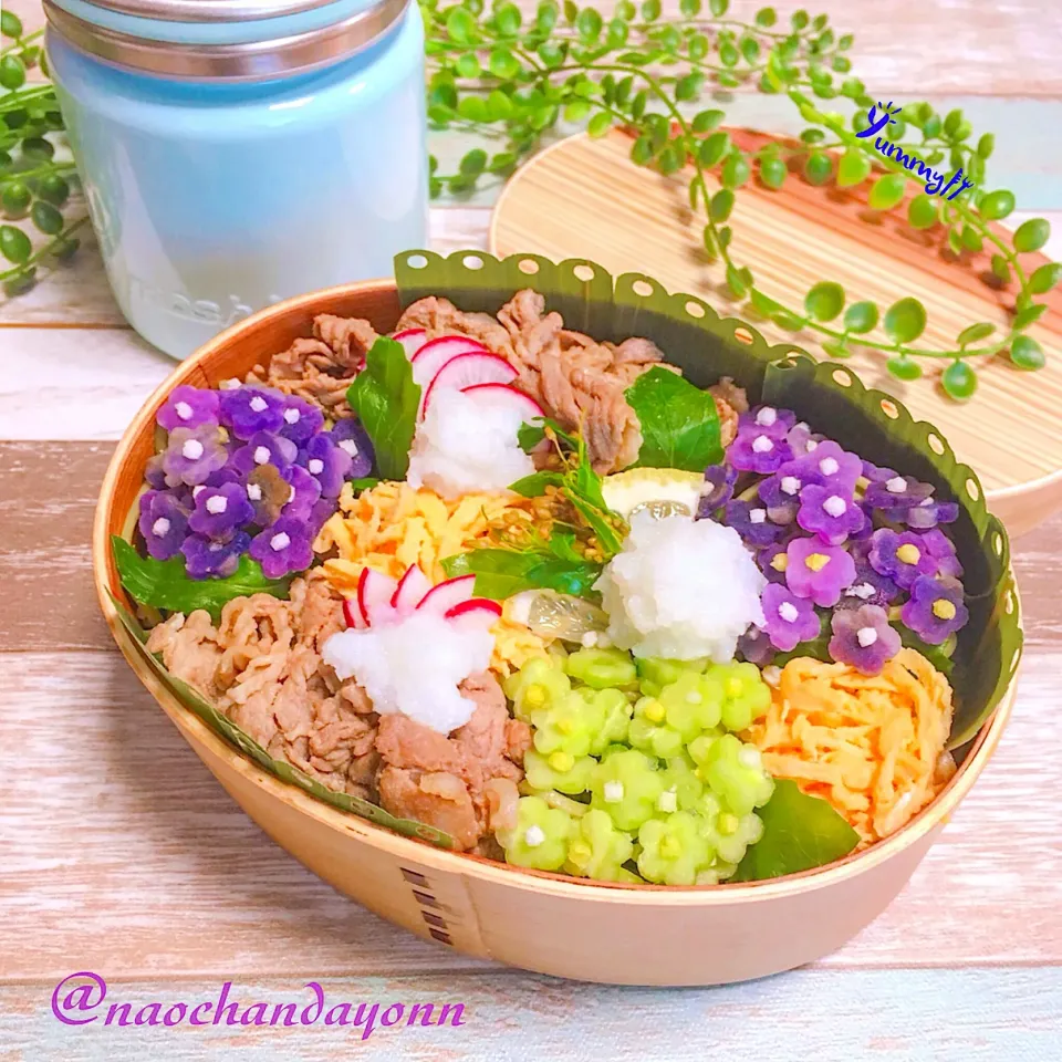 #今日のお弁当 
 #紫陽花弁当 
瓦そば風つけ麺|naochandayonnさん