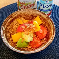 夏野菜のドレッシング和え+フライドオニオンのせ|Manabu  Yamasakiさん