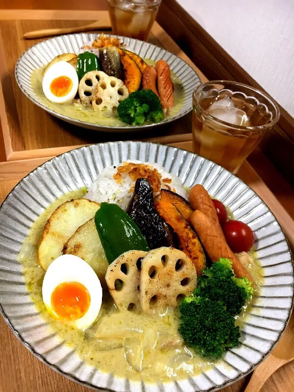 焼き野菜と新玉ねぎのグリーンカレー。|＊みお＊さん