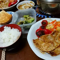 Snapdishの料理写真:豚の味噌マヨ焼き、焼き野菜、温サラダ|らいさん