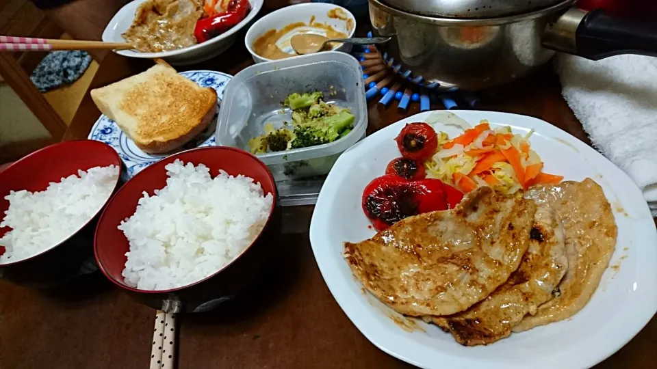 豚の味噌マヨ焼き、焼き野菜、温サラダ|らいさん