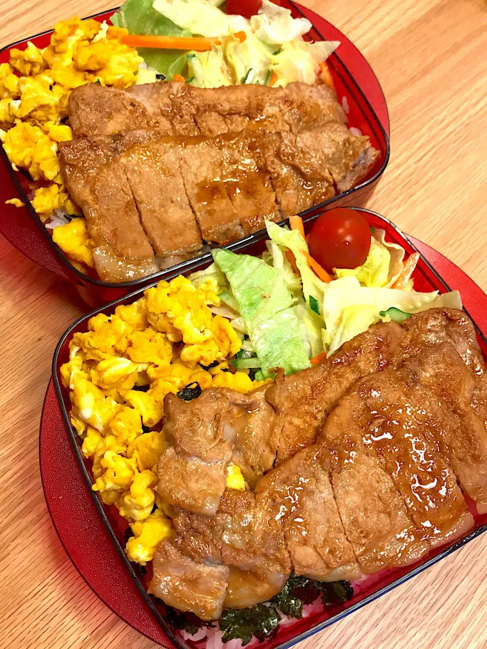 2018.6.8 中3＆高3男子生姜焼き弁当〜🍱
 #お弁当  #高3男子弁当  #中3男子弁当|mari-pさん