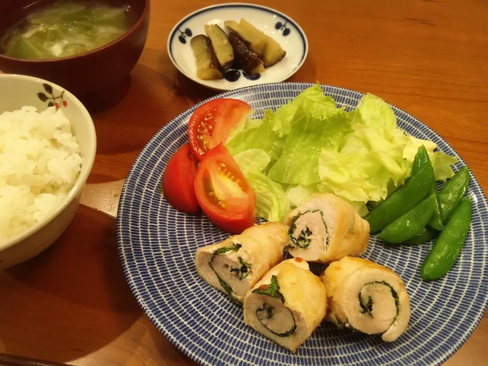 18/06/10 夕飯♪ 大葉ささみ巻 茄子マリネ 味噌汁|ikukoさん