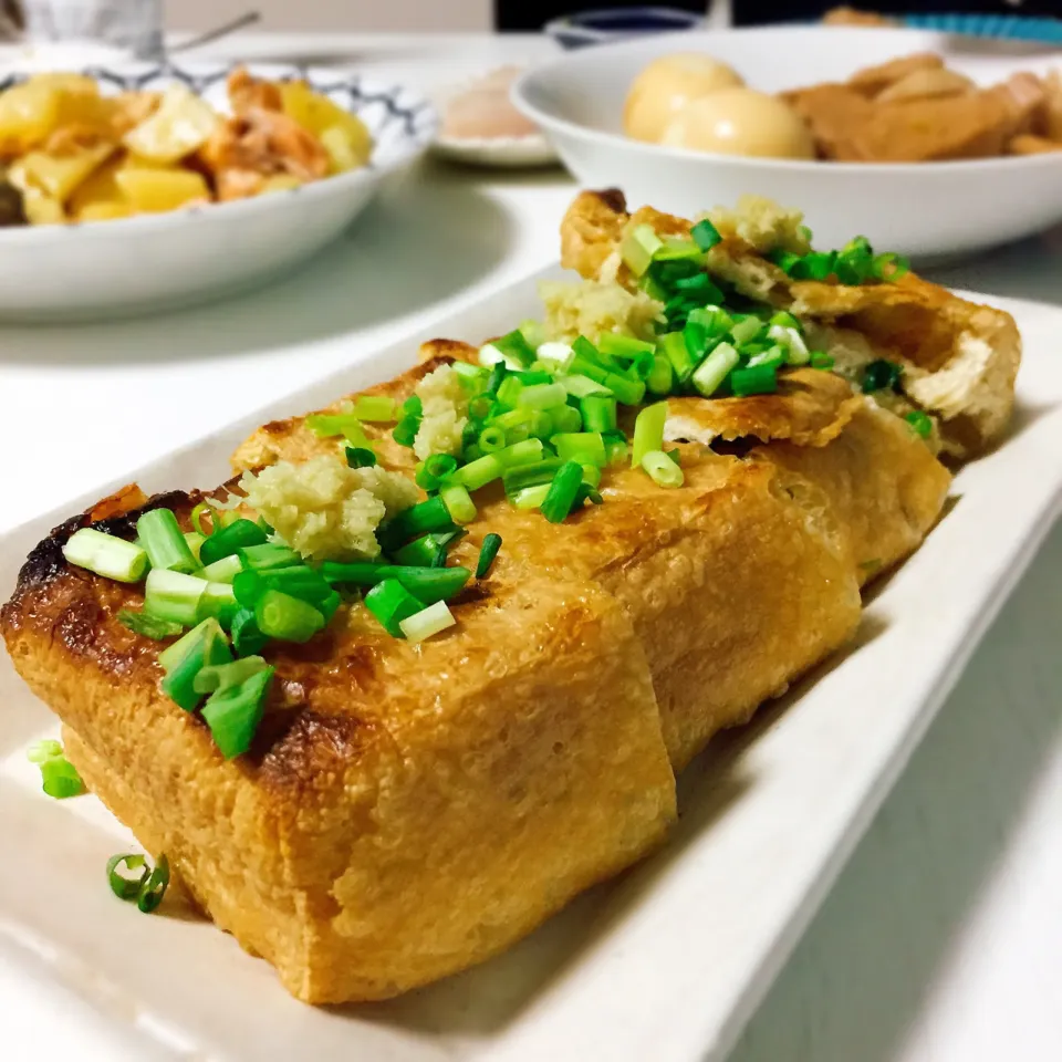 栃尾の油揚げ ネギ納豆チーズ挟み焼き|にこりんさん