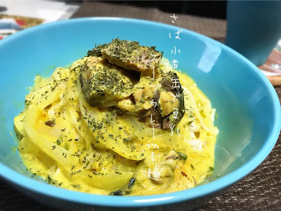 鯖缶水煮缶で豆乳スープカレーin素麺🎐|K.anjuさん