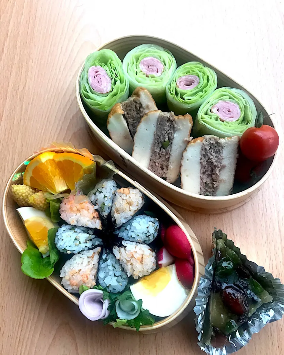 今日の私のお弁当🍱 週末恒例 お片付け
JK(女子高齢者弁当)
花びら寿司 と 魚河岸揚げのつくねサンド おやつは水無月
#お片付け
#水無月|とんちんさん