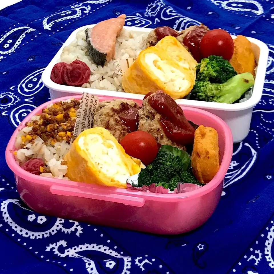 パパと娘っちのお弁当(^^)
 #お弁当  #麦ご飯  #玉子焼き #ハンバーグ|kakoさん