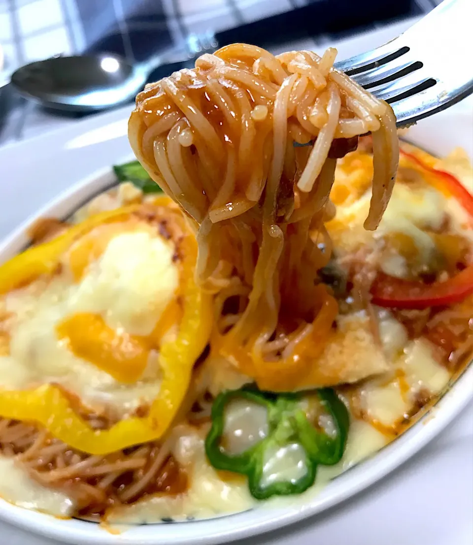 ミートソース 素麺 グラタン
洋風食 和風食材 ＝コラボグラタン|シュトママさん